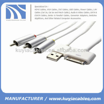 Composite AV Cable USB Charger For iPhone 4S 3GS iPad iPod Touch